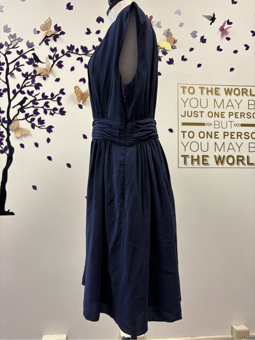 Chico's Navy Gathered Waist A-Line Dress - Picture 3 of 8